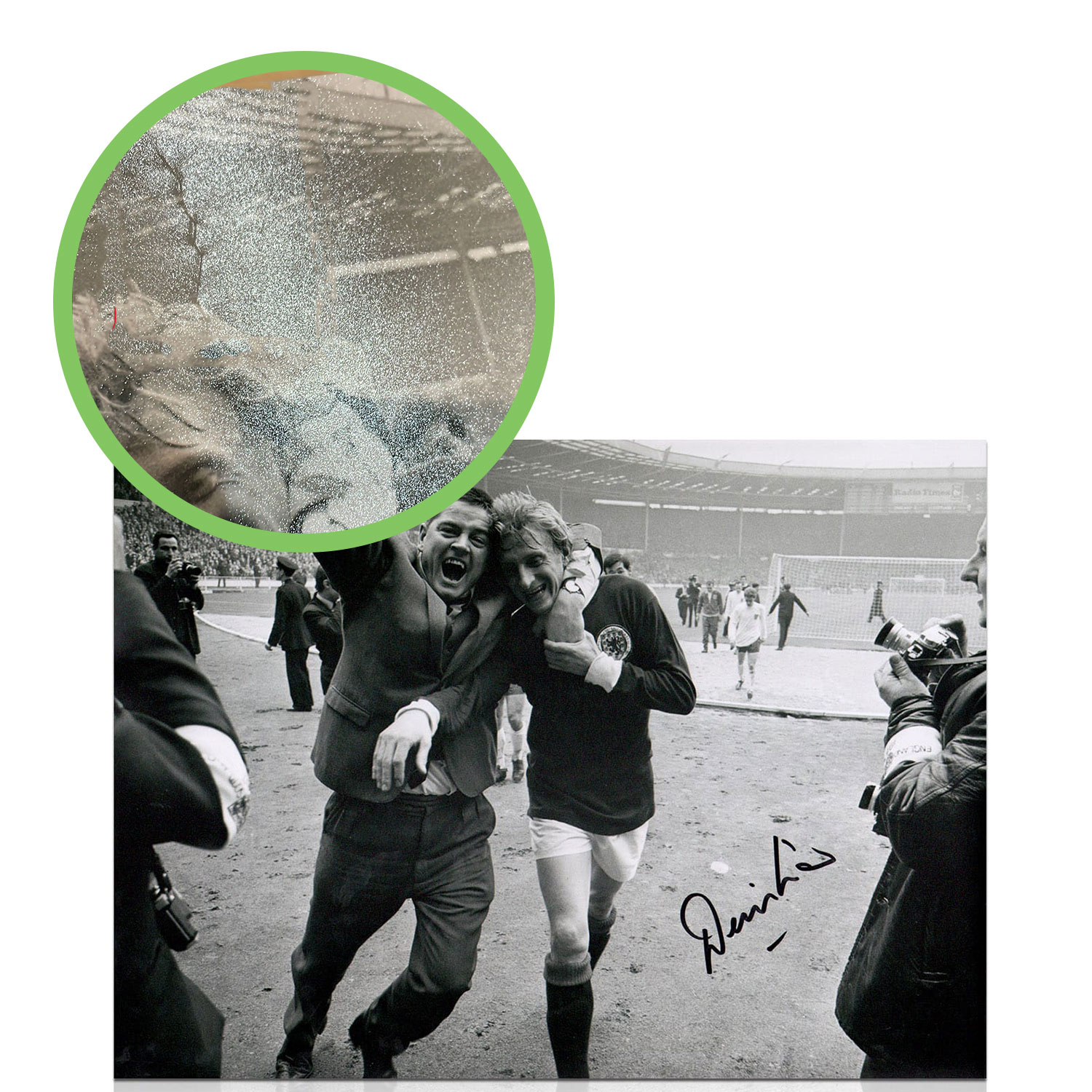 Denis Law Signed Scotland Photograph: 1967 Win At Wembley. Damaged C