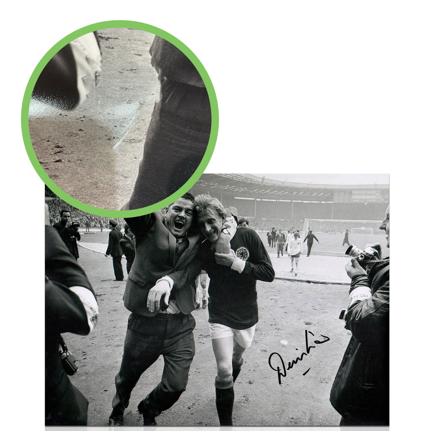 Denis Law Signed Scotland Photograph: 1967 Win At Wembley. Damaged F