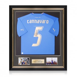 Fabio Cannavaro Signed Italy 2022 Football Shirt. Deluxe Frame
