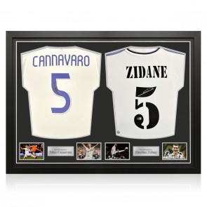 Fabio Cannavaro And Zinedine Zidane Signed Real Madrid Football Shirts. Dual Frame