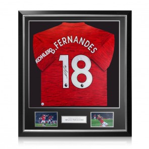 Bruno Fernandes Signed Manchester United Shirt. Deluxe Frame