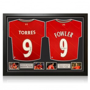 Fernando Torres And Robbie Fowler Signed Liverpool Football Shirts. Dual Frame