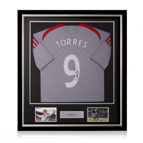  Fernando Torres Signed Liverpool 2008-09 Away Football Shirt. Deluxe Frame