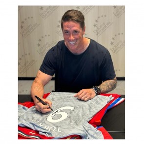 Fernando Torres Signed Liverpool 2008-09 Away Football Shirt. Icon Frame