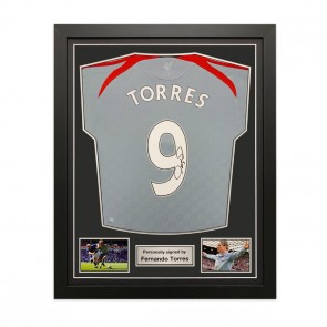 Fernando Torres Signed Liverpool 2008-09 Away Football Shirt. Standard Frame