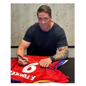 Fernando Torres Signed Atletico Madrid 2015-16 Football Shirt. Deluxe Frame