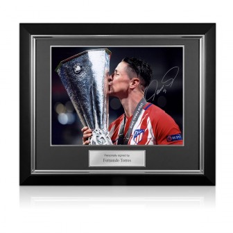 Fernando Torres Signed Atletico Madrid Football Photo. Europa Winner. Deluxe Frame
