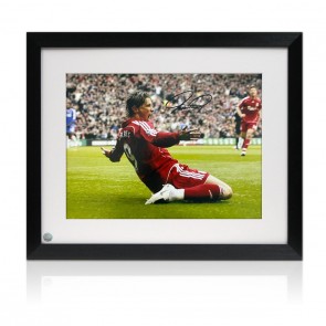 Fernando Torres Signed Liverpool Football Photo: Knee Slide. Framed