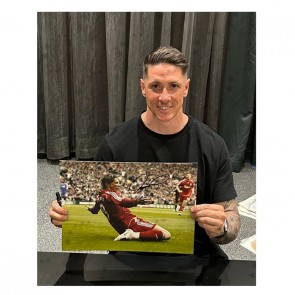 Fernando Torres Signed Liverpool Football Photo: Knee Slide. Deluxe Frame