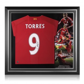 Fernando Torres Signed Liverpool 2019-20 Football Shirt. Premium Frame