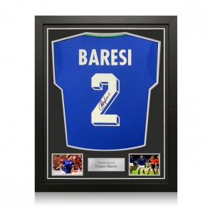 Franco Baresi Signed Italy 1990 Football Shirt. Standard Frame