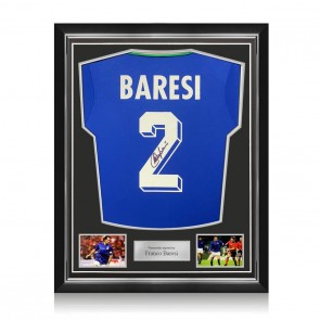 Franco Baresi Signed Italy 1990 Football Shirt. Superior Frame