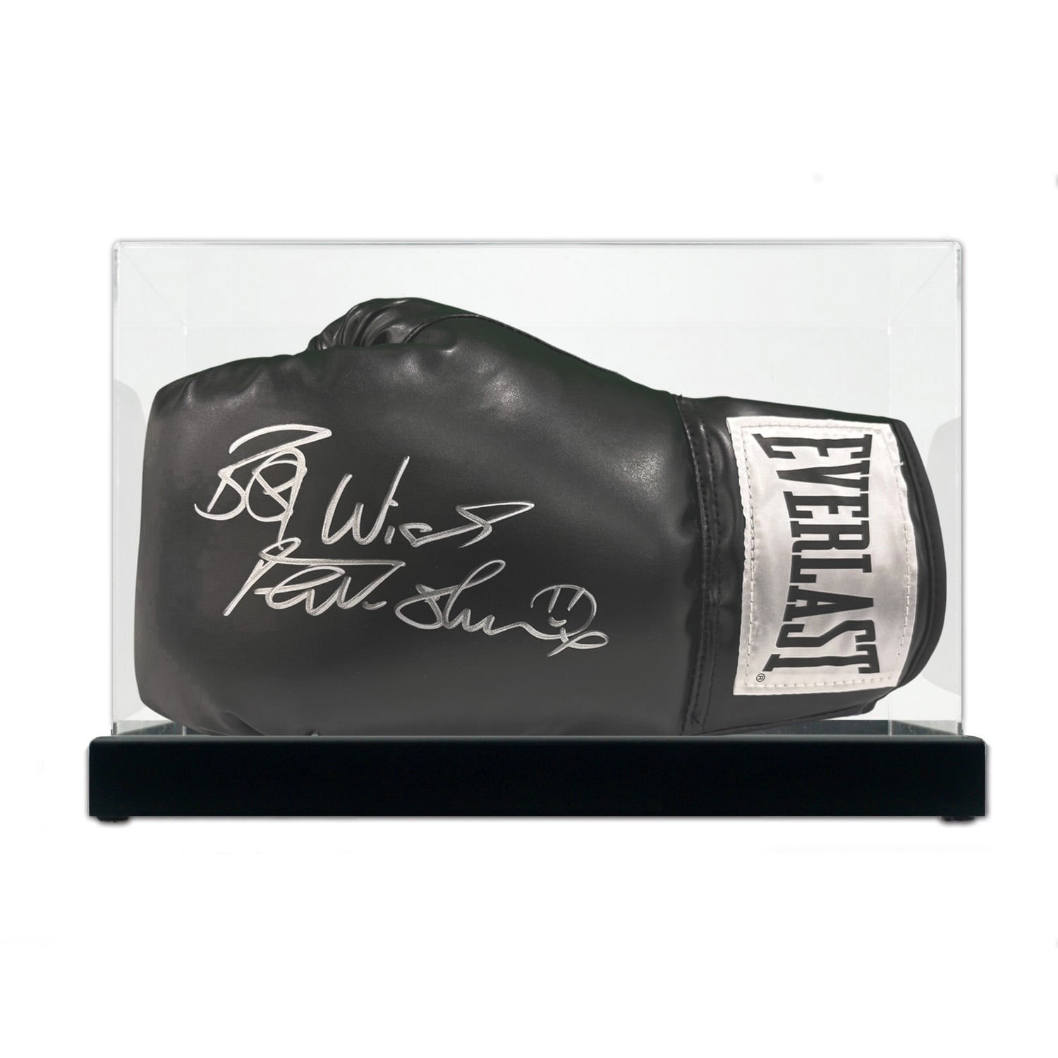 Frank Bruno Signed Black Boxing Glove. Display Case