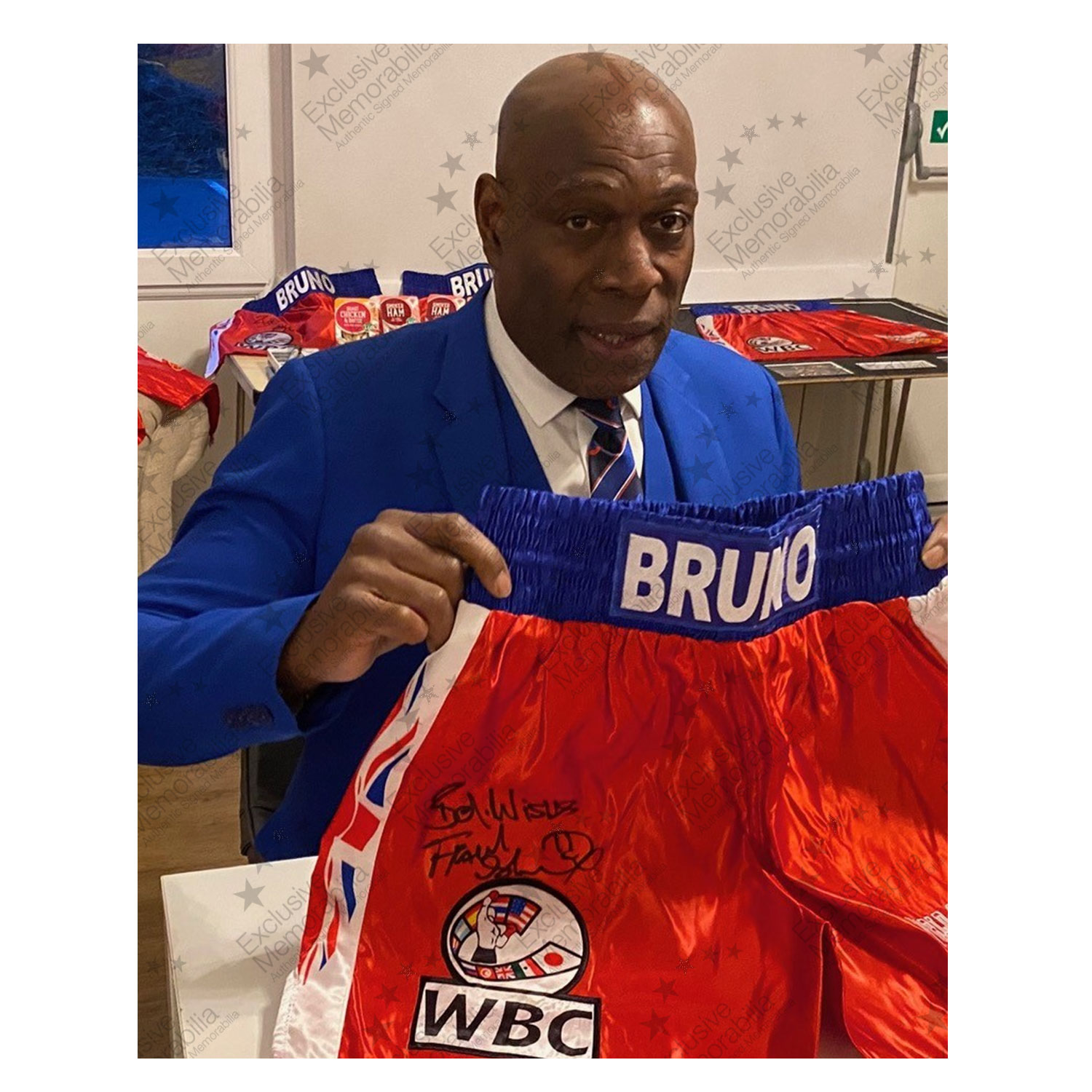 Frank Bruno Signed Red Boxing Shorts