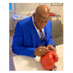 Frank Bruno Signed Red Boxing Glove. Display Case