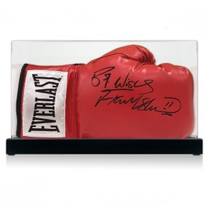 Frank Bruno Signed Red Boxing Glove. Display Case