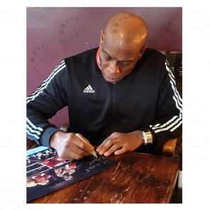 Frank Bruno Signed Boxing Photo: Fighting Iron Mike Tyson. Deluxe Frame