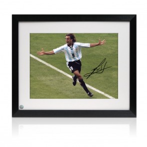 Gabriel Batistuta Signed Argentina Football Photo. Framed