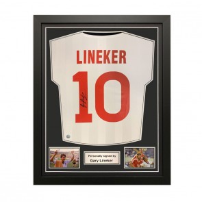 Gary Lineker Signed England 1986 Football Shirt. Standard Frame