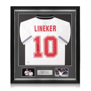 Gary Lineker Signed England 1990 Football Shirt. Deluxe Frame
