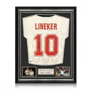 Gary Lineker Signed England 1990 Football Shirt. Superior Frame