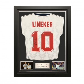 Gary Lineker Signed England 1990 Football Shirt. Standard Frame