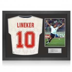 Gary Lineker Signed England 1990 Football Shirt. Icon Frame