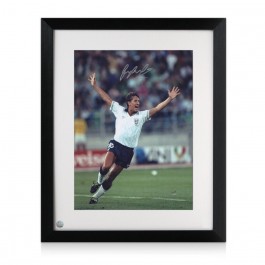 Gary Lineker Signed England Football Photo: 1990 Goal. Framed