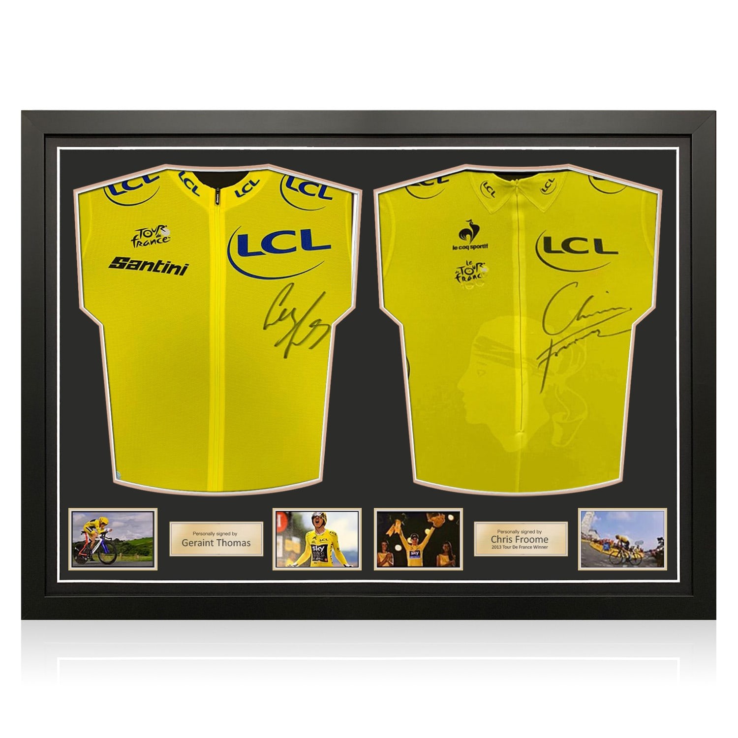 Geraint Thomas And Chris Froome Signed Tour De France Jerseys. Dual Frame Gold