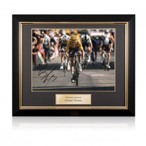Geraint Thomas Signed Tour De France Photo: Alpe D'Huez Sprint. Deluxe Frame