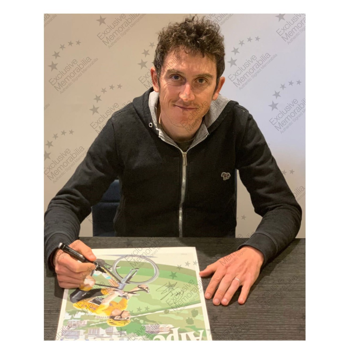 Geraint Thomas Signed Cycling Fine Art Print: Alpe D'Huez. Framed