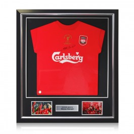 Steven Gerrard Signed Liverpool 2005 Shirt. Deluxe Frame