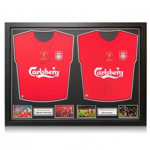 Steven Gerrard And Xabi Alonso Signed Liverpool Football Shirts. Dual Frame