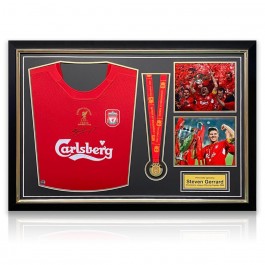 Steven Gerrard Signed Liverpool 2005 Shirt . Framed Istanbul Presentation 