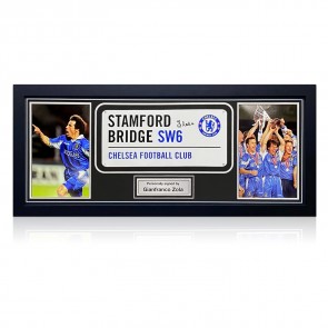 Gianfranco Zola Signed Chelsea Street Sign. Framed