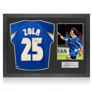 Gianfranco Zola Signed Chelsea 1998 European Cup Football Shirt. Icon Frame