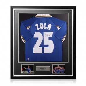 Gianfranco Zola Signed Chelsea 1998 European Cup Football Shirt. Deluxe Frame