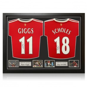 Paul Scholes And Ryan Giggs Signed Manchester United 2021-22 Shirts. Dual Frame