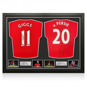 Ryan Giggs & Robin Van Persie Signed Original Manchester United 2013-14 Football Shirts. Dual Frame