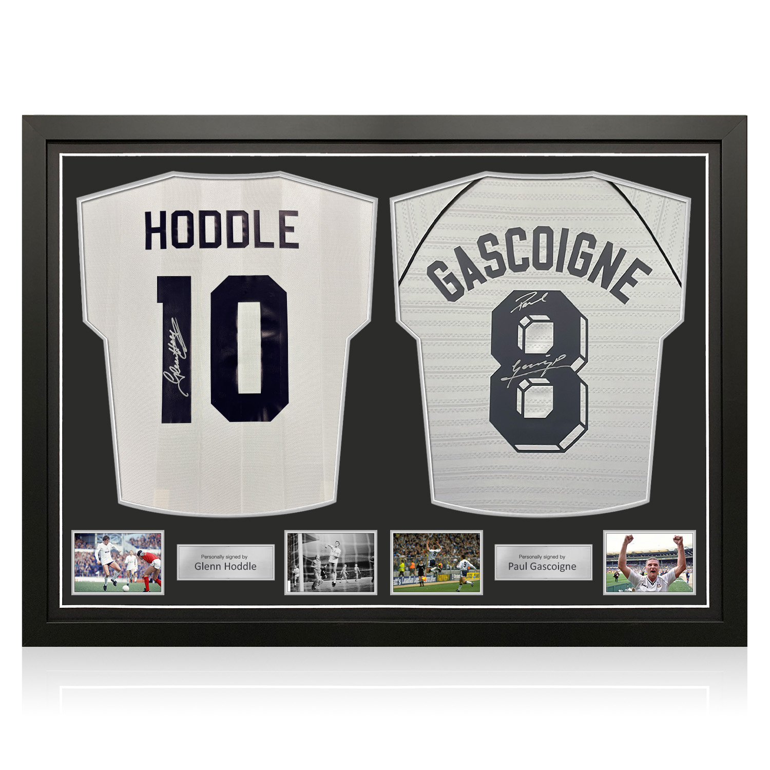 Glenn Hoddle & Paul Gascoigne Signed Tottenham Hotspur Football Shirts. Dual Frame