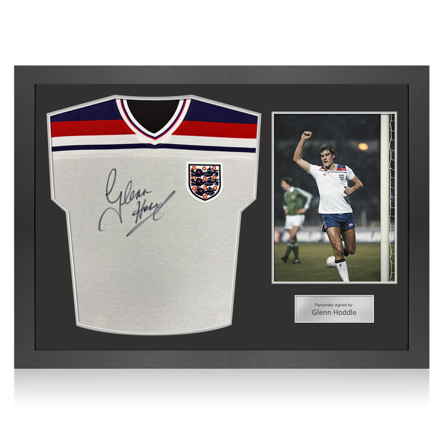 Glenn Hoddle Front Signed England 1982 Football Shirt. Icon Frame