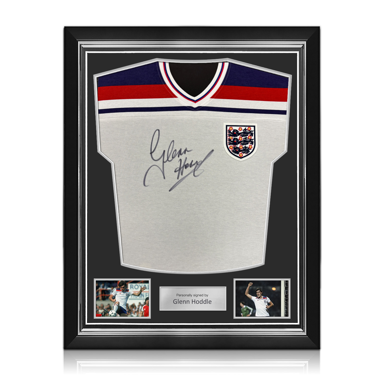 Glenn Hoddle Front Signed England 1982 Football Shirt. Superior Frame