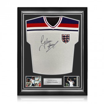 Glenn Hoddle Front Signed England 1982 Football Shirt. Superior Frame