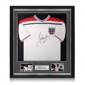 Glenn Hoddle Signed England 1982 Football Shirt. Deluxe Frame