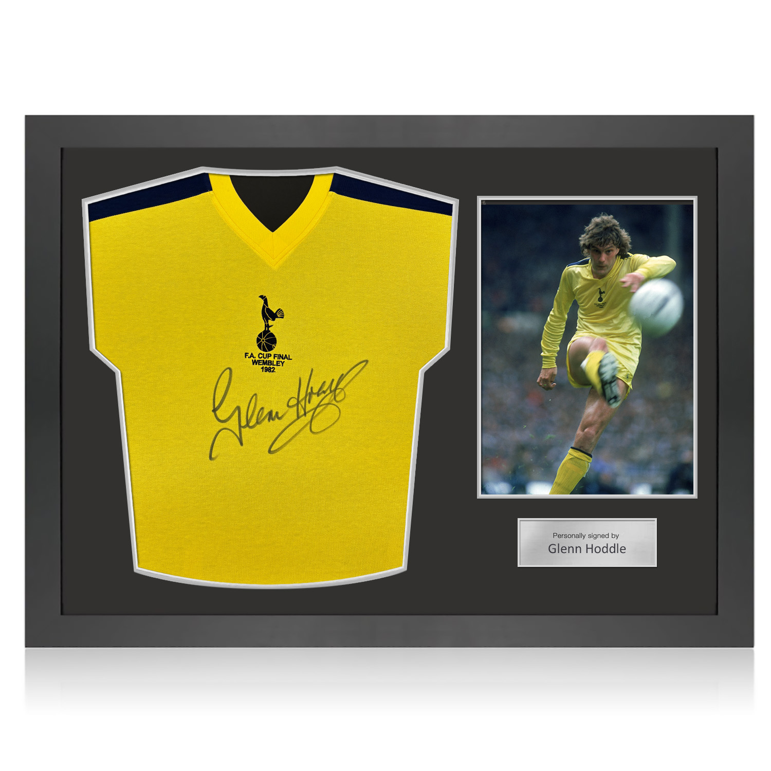 Glenn Hoddle Signed Tottenham Hotspur 1982 Away Football Shirt. Icon Frame