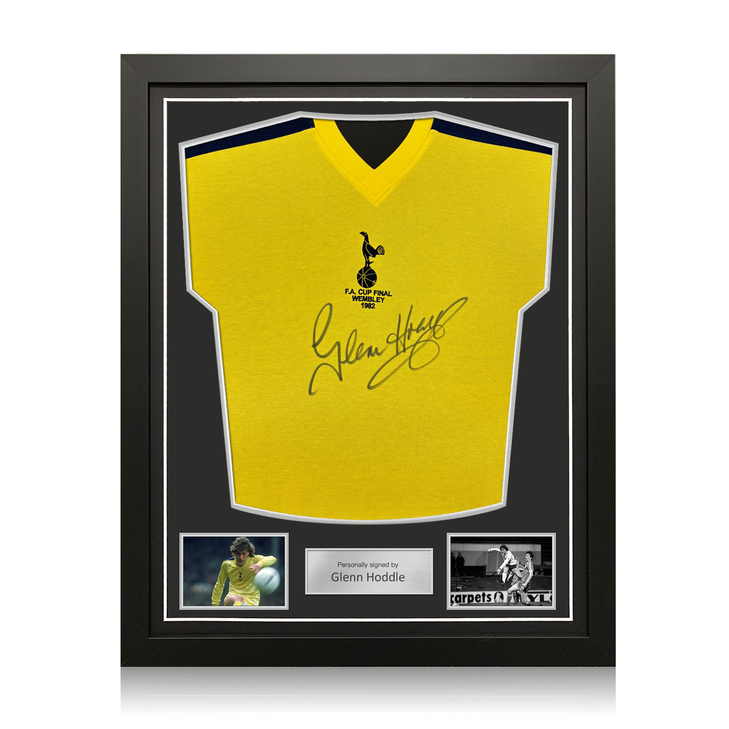 Glenn Hoddle Signed Tottenham Hotspur 1982 Away Football Shirt. Standard Frame