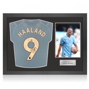 Erling Haaland Signed Manchester City 2023-24 Football Shirt. Icon Frame