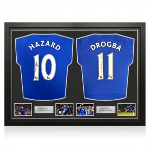 Eden Hazard & Didier Drogba Signed Chelsea 2022-23 Football Shirts. Dual Frame