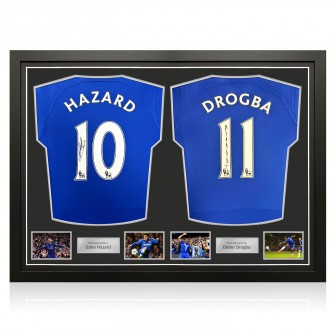 Eden Hazard & Didier Drogba Signed Chelsea 2022-23 Football Shirts. Dual Frame
