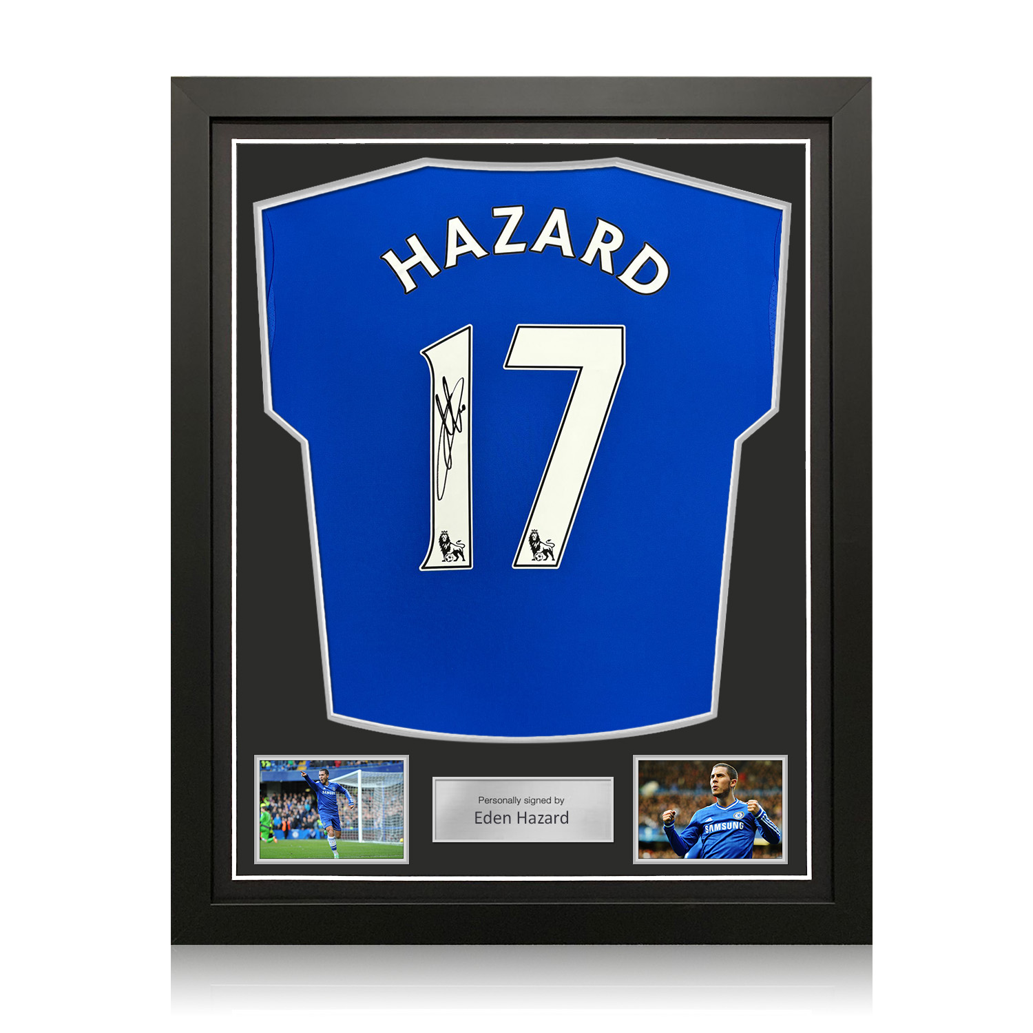 Eden Hazard Signed Original Chelsea 2013-14 Football Shirt (Original Print). Standard Frame